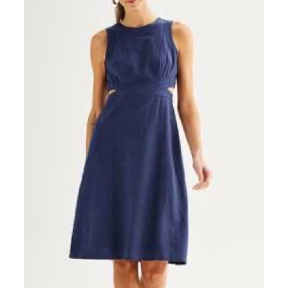 Dress XXL Navy Linen Blend Fit Flare Coastal Old Money Preppy Yacht‎ Nautical